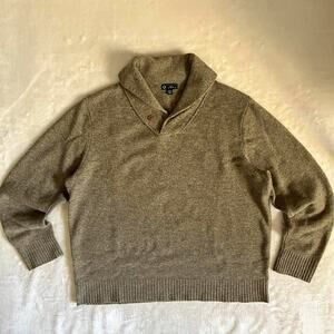 J Crew Lambswool Sweater Men's XL Academia Pullover Shawl Collar Beige Gray